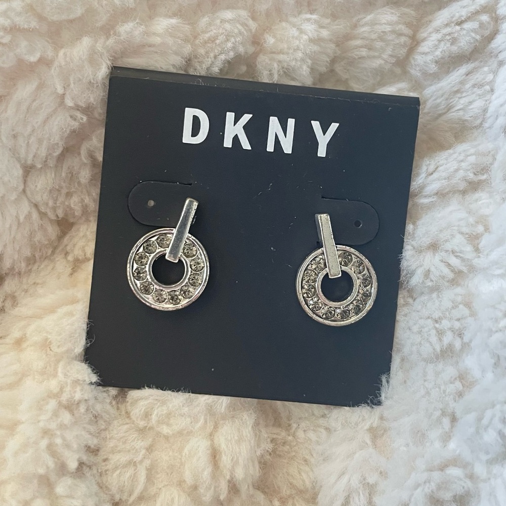DKNY Silver Drop Pave Earrings NWT